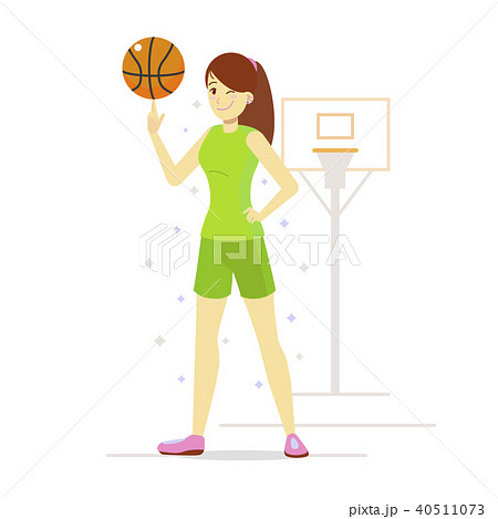Girl Playing Basketball in Cartoon Style 40511073