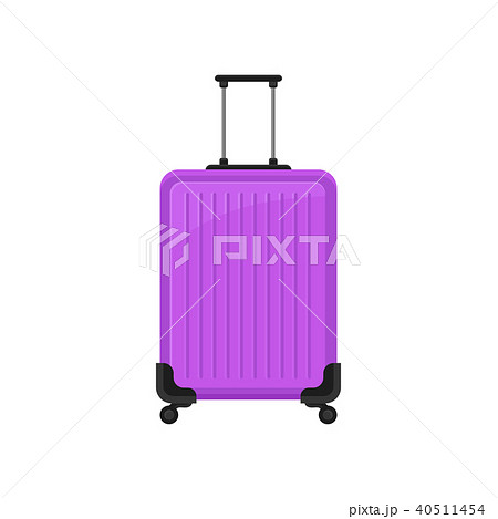 Bright purple polycarbonate suitcase on spinner wheels. Flat vector icon of travel bag with 40511454