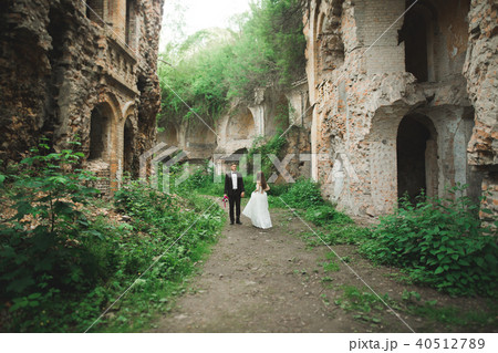 Amazing happy gentle stylish beautiful romantic caucasian couple on the background ancient baroque 40512789