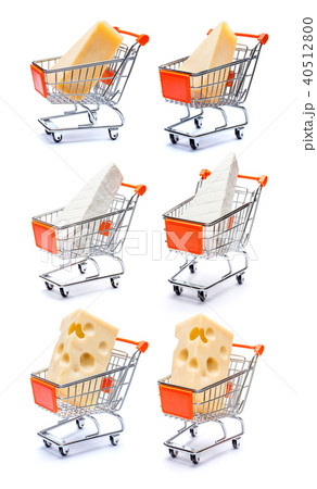 Set of Various cheese in shopping cart on a white 40512800