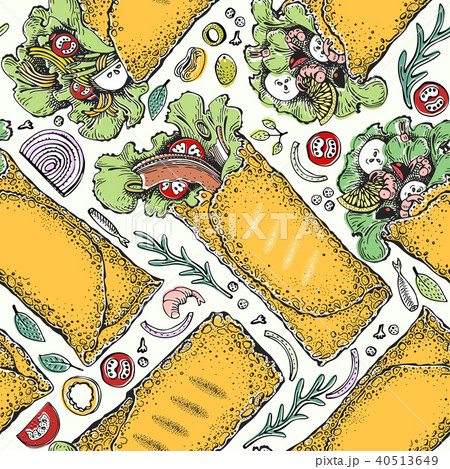 Seamless pattern with burrito. Mexican food background. Traditional mexican cuisine. Vector hand 40513649