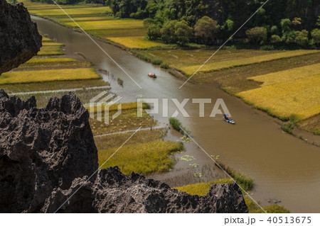 Aerial view of river valley in Tam Coc, Ninh Binh, Aerial view of river valley in Tam Coc, Ninh Binh, 40513675