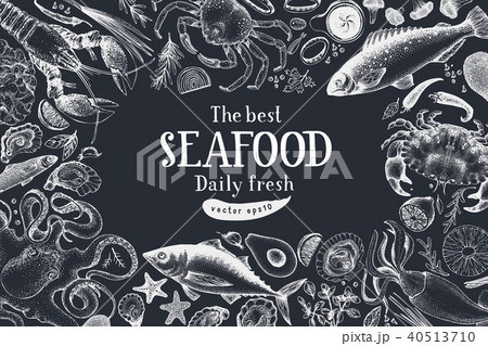 Seafood vector illustration. Can be use for restaurants menu, cover, packaging. Vintage hand drawn 40513710