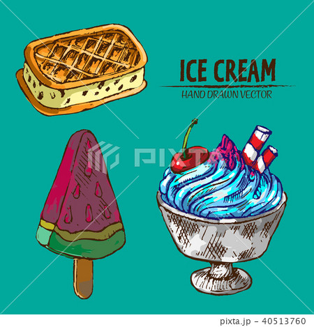 Digital vector detailed line art random ice cream Digital vector detailed line art random ice cream 40513760