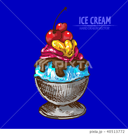 Digital vector detailed line art sundae ice cream Digital vector detailed line art sundae ice cream 40513772