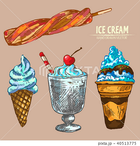 Digital vector detailed line art sundae ice cream Digital vector detailed line art sundae ice cream 40513775