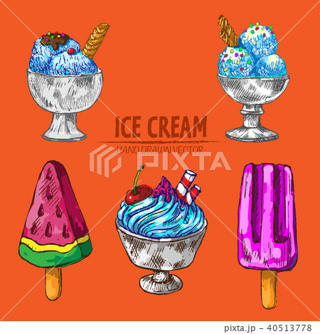 Digital vector detailed line art random ice cream 40513778