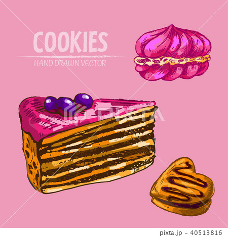 Digital vector detailed line art cakes slices 40513816