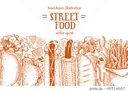 Hand drawn fast food banner. Street food background. Hand drawn vector illustration. Can be use for Hand drawn fast food banner. Street food background. Hand drawn vector illustration. Can be use for 40514007