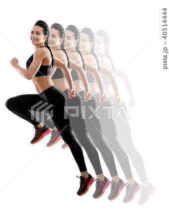 Slow motion photo of running girl in movement. Slow motion photo of running girl in movement. 40514444