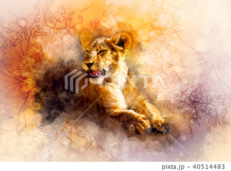 Cute Lion And Ornaments Softly Blurred のイラスト素材