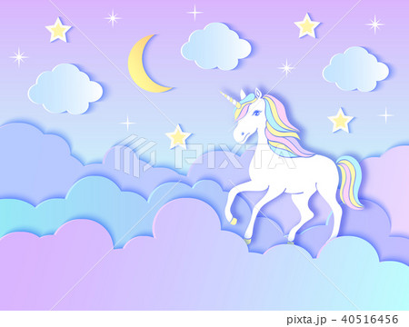 unicorn, clouds,moon and stars 40516456