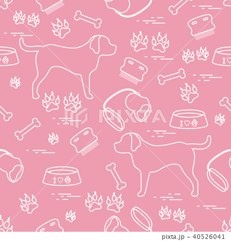 Cute seamless pattern with dog silhouette, bowl, 40526041