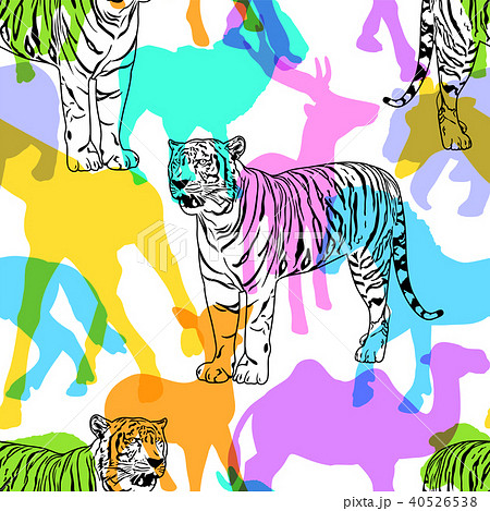 tiger with colorful silhouette wildlife animal のイラスト素材