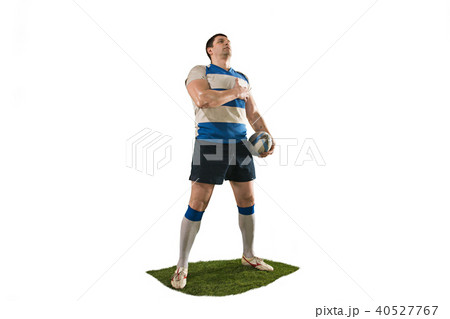 The silhouette of one caucasian rugby man player isolated on white background The silhouette of one caucasian rugby man player isolated on white background 40527767