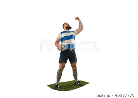 The silhouette of one caucasian rugby man player isolated on white background 40527770