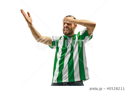 The unhappy and sad Irish fan on white background 40528211