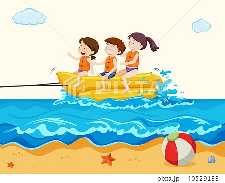 Holiday Kids Riding Banana Boatのイラスト素材