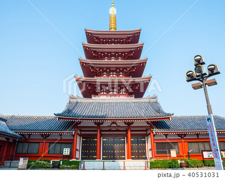 浅草寺 五重塔 早朝風景 2018年3月撮影 ※改修工事後 40531031