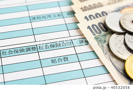 給与明細書 社会保険合計 お給料 月給 賃金 給与明細書 社会保険合計 お給料 月給 賃金 40532058