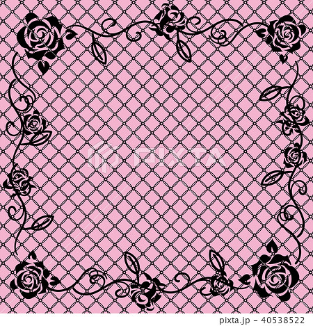 クラシカルな薔薇の四角形のレースの飾り罫 背景レース 黒 ビンテージデザインのイラスト素材