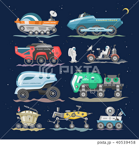Spaceship vector lunar-rover or moon-rover and spacecraft with spaceman exploring moon illustration 40539458