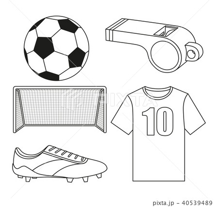 Black and white flat soccer elements set. 40539489