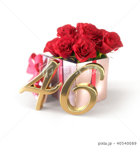 birthday concept with red roses in gift isolated on white background. forty-sixth. 46th. 3D render birthday concept with red roses in gift isolated on white background. forty-sixth. 46th. 3D render 40540089