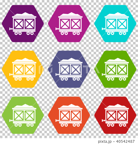 Cart on wheels with gold icon set color hexahedron Cart on wheels with gold icon set color hexahedron 40542487