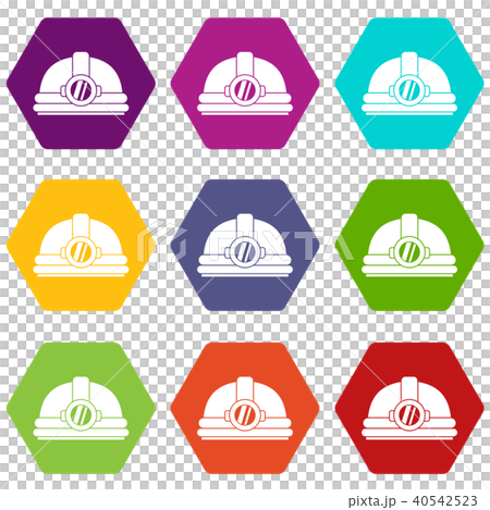 Helmet with light icon set color hexahedron 40542523