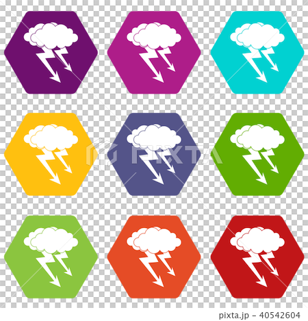 Lightning cloud icon set color hexahedron Lightning cloud icon set color hexahedron 40542604