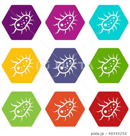 Bacteria centipede icon set color hexahedron 40543250