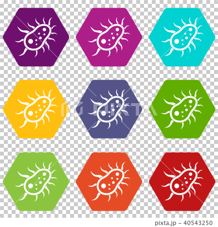 Bacteria centipede icon set color hexahedron 40543250