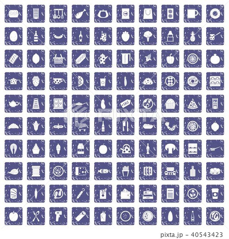 100 lunch icons set grunge sapphire 40543423