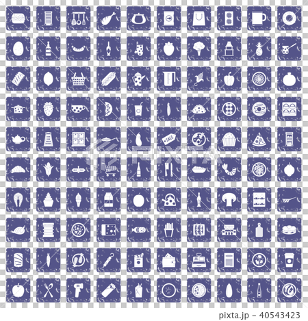 100 lunch icons set grunge sapphire 40543423
