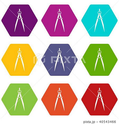 Compass for drawing and delineation icon set color hexahedron 40543466