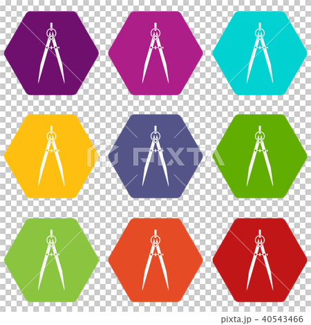 Compass for drawing and delineation icon set color hexahedron 40543466