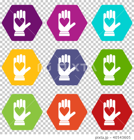 Hand with heart icon set color hexahedron Hand with heart icon set color hexahedron 40543605