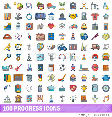 100 progress icons set, cartoon style 40543613