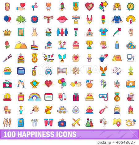 100 happiness icons set, cartoon style 100 happiness icons set, cartoon style 40543627