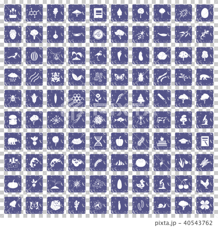 100 microbiology icons set grunge sapphire 40543762
