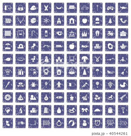 100 nursery school icons set grunge sapphire 40544261