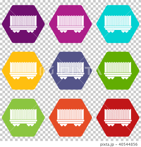 Cargo wagon icon set color hexahedron Cargo wagon icon set color hexahedron 40544856