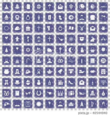 100 religious festival icons set grunge sapphire - Stock Illustration ...