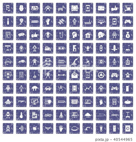 100 robot icons set grunge sapphire 40544965