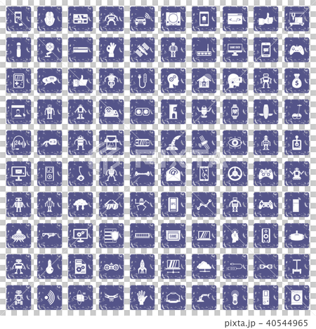 100 robot icons set grunge sapphire 40544965