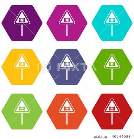 Warning road sign icon set color hexahedron Warning road sign icon set color hexahedron 40544983