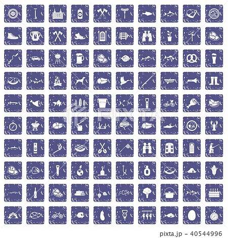 100 BBQ icons set grunge sapphire 40544996