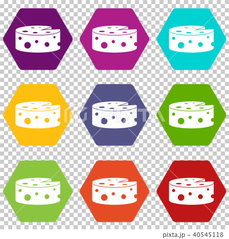 Cheese icon set color hexahedron 40545118
