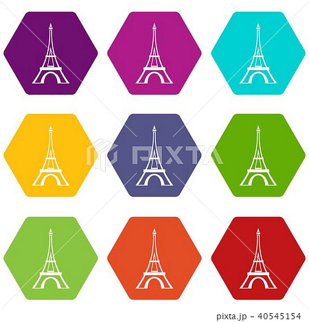 Eiffel tower icon set color hexahedron 40545154